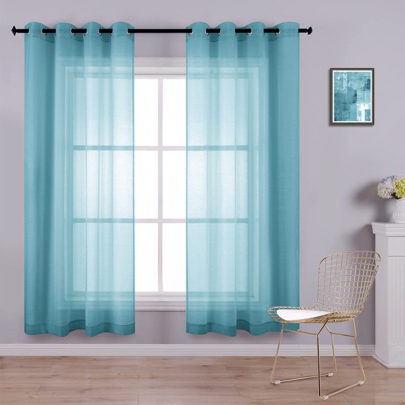 KOUFALL Teal Curtains 72 Inch Length for Bedroom 2 Panels Set Grommet Window Voile Sheer Curtains for Living Room Door 52x72 Inches Long - Image 1